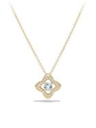 David Yurman Venetian Quatrefoil Aquamarine Pendant Necklace With Diamonds In 18k Gold