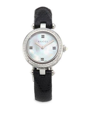 Gucci Diamantissima Diamond, Mother-of-pearl, Stainless Steel & Lizard Strap Watch