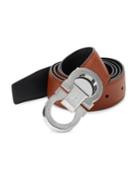 Salvatore Ferragamo Etched Double Gancini Leather Belt