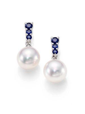 Mikimoto Morning Dew 8mm White Cultured Akoya Pearl, Sapphire & 18k White Gold Drop Earrings