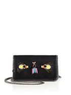 Stella Mccartney Falabella Embroidered Faux Suede Chain Clutch