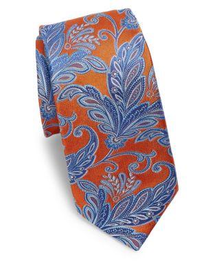 Ike Behar Orange Paisley Silk Tie