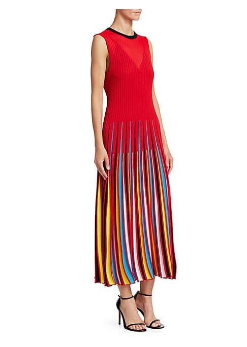 Msgm Rainbow Pleated Sleeveless Dress