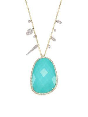 Meira T Diamond, Turquoise Doublet & 14k Yellow Gold Pendant Necklace