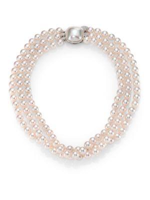 Majorica 8mm White Pearl & Sterling Silver Nested Triple-strand Necklace