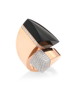 Roberto Coin Prive Pave Diamond, Black Jade & 18k Rose Gold Ring
