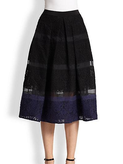 Rebecca Taylor Silk Lace-striped Midi Skirt