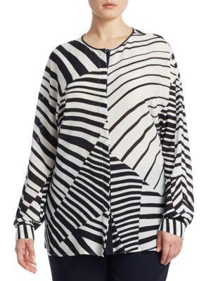 Marina Rinaldi, Plus Size Monochrome Stripe Cotton Top