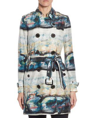 Burberry Kensington Printed Mulberry Silk Trench Coat