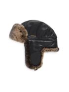Crown Cap Fur-lined Leather Aviator Hat