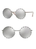 Valentino 52mm Crystal-trim Mirrored Round Sunglasses