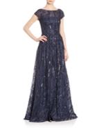 David Meister Short Sleeve Embroidered Sequin Gown