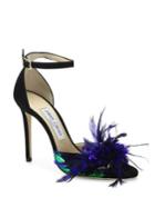 Jimmy Choo Annie Sequin & Feather-embellished Suede Ankle-strap Sandals