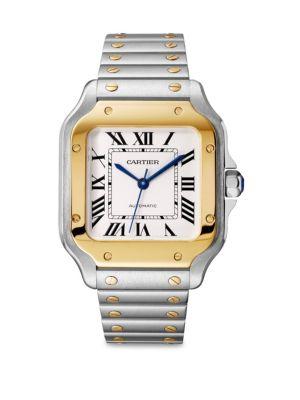 Cartier Santos De Cartier Medium Yellow Gold & Steel Alligator Strap Watch