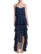 Parker Black Francine Tiered Ruffled Silk Gown