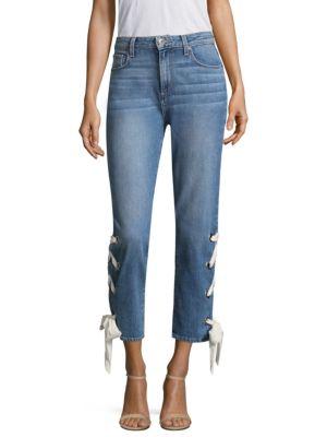 Paige Marvella Crop Scarf Lace-up Hem Jeans