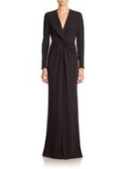 Carmen Marc Valvo Long Sleeve Knot-front Gown