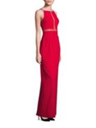 Aidan Mattox Illusion Lace Insets Crepe Gown