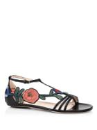Gucci Ophelia Floral-embroidered Flat Sandals