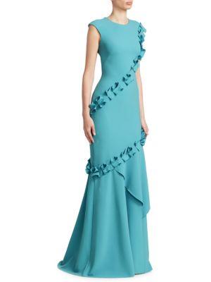 Theia Ruffled Crepe Gown