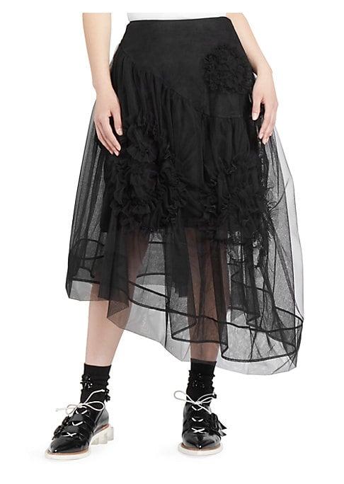 Simone Rocha Ruched Flower Tulle Midi Skirt