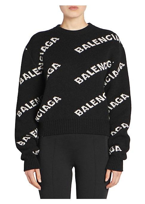 Balenciaga Intarsia Logo Cropped Crewneck Sweater