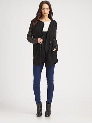 Leather-trim Wool Biker Jacket