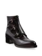 Prada Triple Monk-strap Leather Block-heel Booties