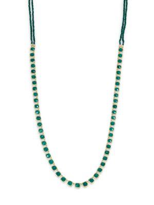 Ila Marley Green Onyx, Emerald, Diamond, Sterling Silver & 14k Yellow Gold Long Necklace