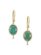 Meira T Emerald, Diamond, 14k Yellow Gold, 14k White Gold & Silver Oval Charm Drop Earrings