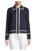 Escada Stile Tipped Wool Snap Front Cardigan