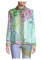 Versace Collection Cindy Ferris Print Silk Long-sleeve Blouse