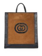 Gucci Suede Leather Trim Large Logo Tote