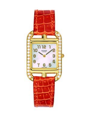 Hermes Watches Cape Cod Diamond, 18k Yellow Gold & Alligator Strap Watch