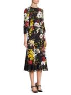 Dolce & Gabbana Floral Print Charmeuse Dress With Lace Trim