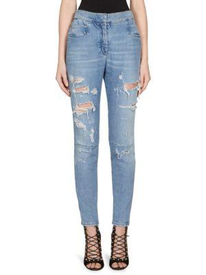 Balmain High-waist Distressed Skinny Jeans
