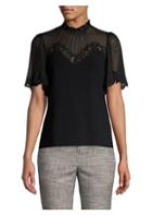 Rebecca Taylor Short Sleeve Crepe Lace Top