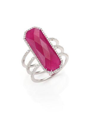 Meira T Ruby, Pave Diamond, 14k White Gold & Silver Ring
