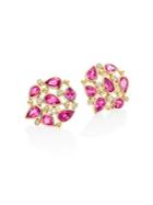 Temple St. Clair Pear Cluster Diamond, Ruby Sapphire & 18k Yellow Gold Stud Earrings