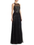 Marchesa Notte Metallic Embroidered Tulle Gown