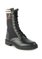 Fendi Rockoko Leather And Knit Combat Boots