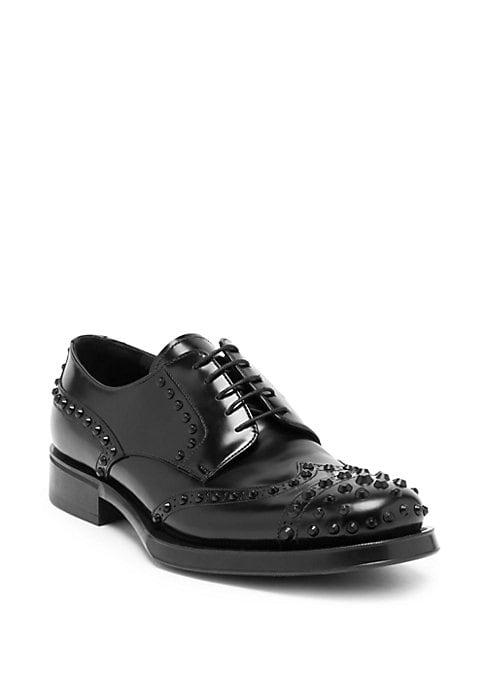Prada Spiked Front Leather Wingtip Oxford Shoes