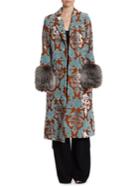 Cinq A Sept Ember Fox Fur & Brocade Coat