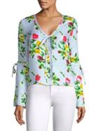 Milly Maggie Silk Floral Bow Top