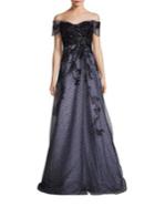 Rene Ruiz Off-the-shoulder Embellished Gown