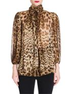 Dolce & Gabbana Leopard Print Chiffon Tie-neck Blouse