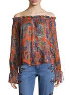 Etro Psych Paisley Off-the-shoulder Top