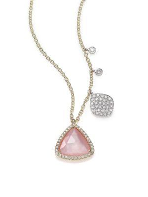 Meira T Rose Quartz, Mother-of-pearl, Diamond & 14k Yellow Gold Pendant Necklace