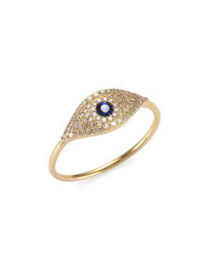 Ef Collection Diamond, Sapphire & Rose Gold Evil Eye Ring
