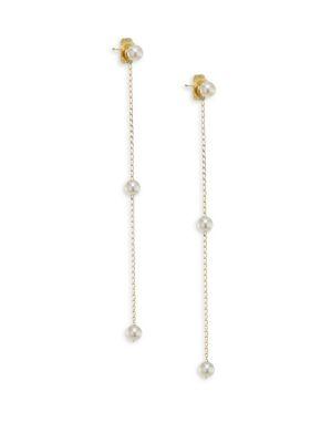 Mizuki 3mm White Pearl Chain Drop Earrings